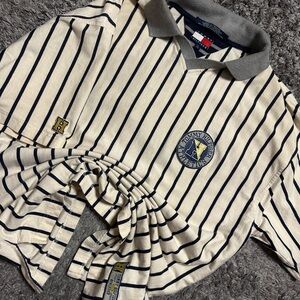 Tommy Hilfiger Cream and Navy Striped Short Sleeve Polo Tee
